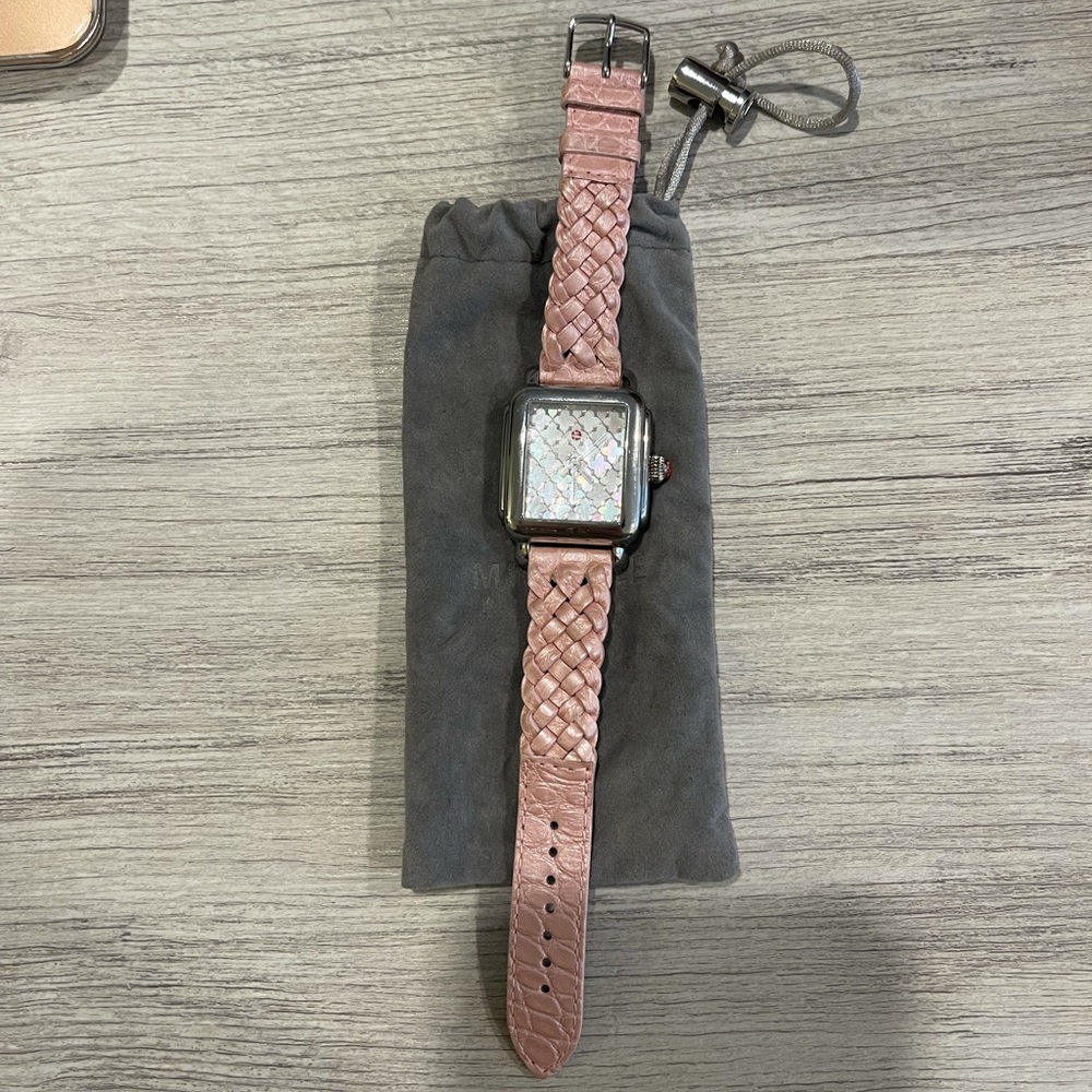 Michele deco Mother of Pearl Mosaic watch with alligator strap